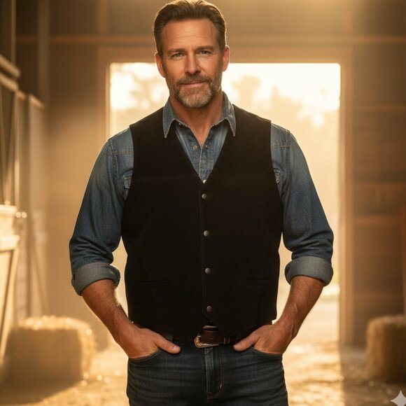 Western Black Genuine Suede Leather Vest | Motorcycle |  2XL - Picture 1 of 6